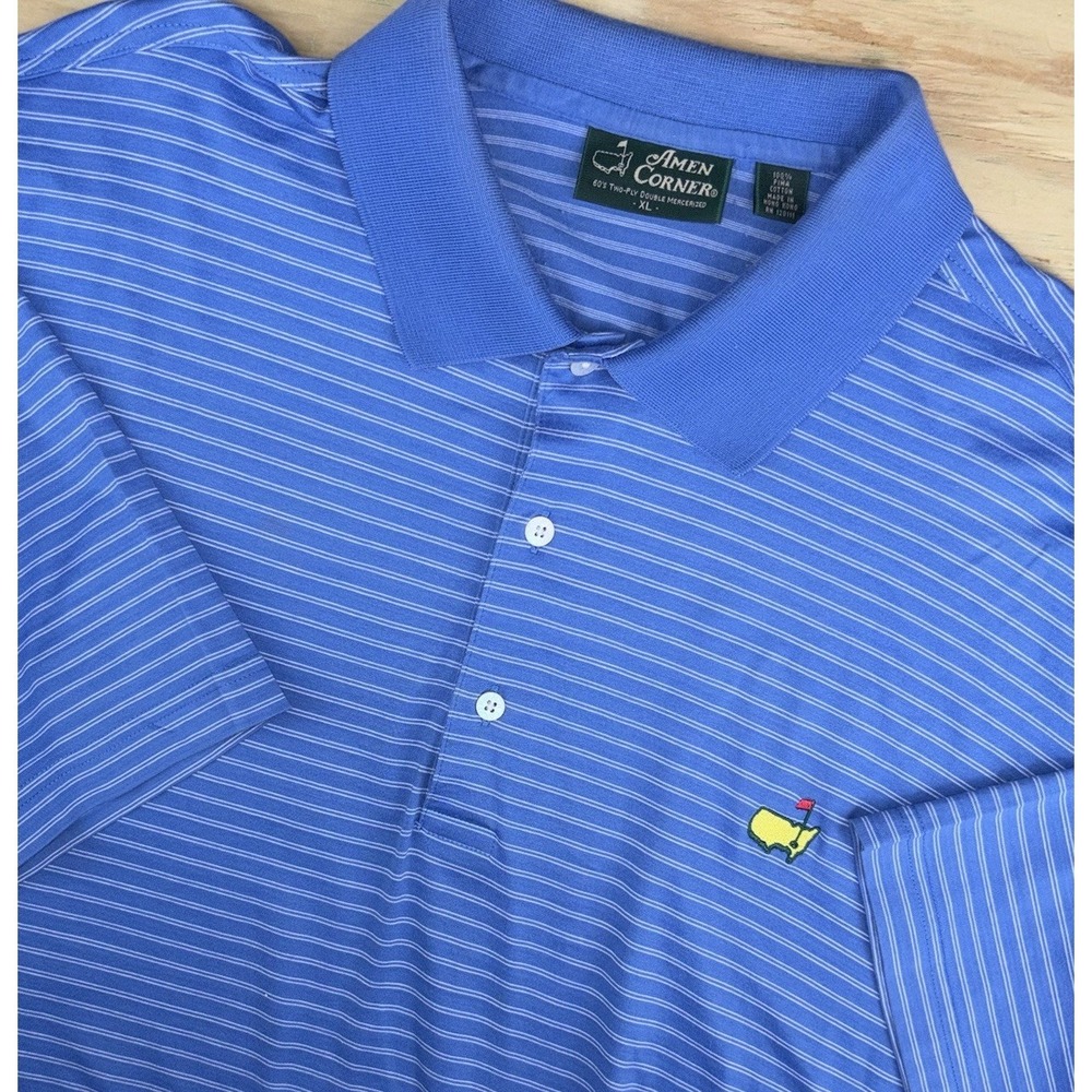 Amen Corner Polo XL Blue Striped Pima Cotton Masters Golf Augusta Mercerized